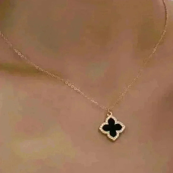 Black Clover with Gold Edges on 18k Gold Filled Necklace - Picture 2 of 2